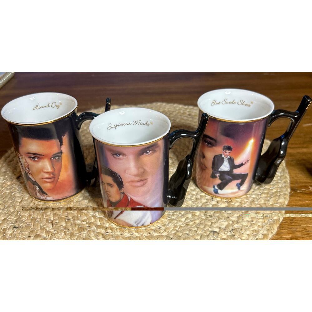 2002 Bradford Editions Elvis Presley Heirloom Porcelain Mug Set Of 3 Hound Dog - Picture 2 of 10